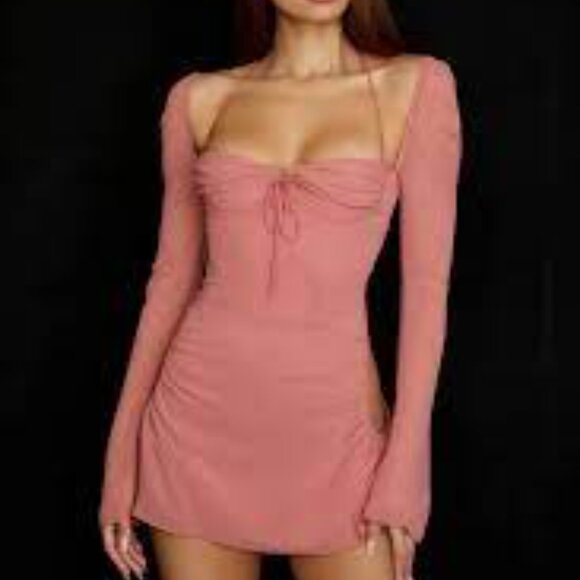 HOUSE OF CB Baby Pink Chiffon Halter Cutout Mini Dress - Picture 7 of 7